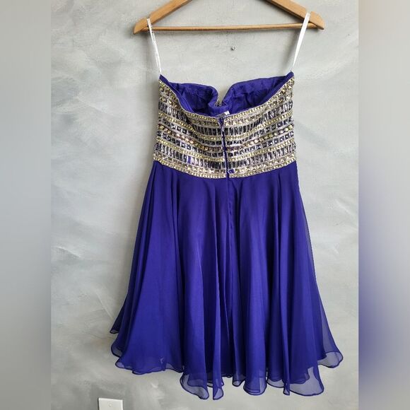 Sherri Hill Purple Rhinestone Strapless Chiffon Mini Gown Dress Size 12 - Picture 16 of 16